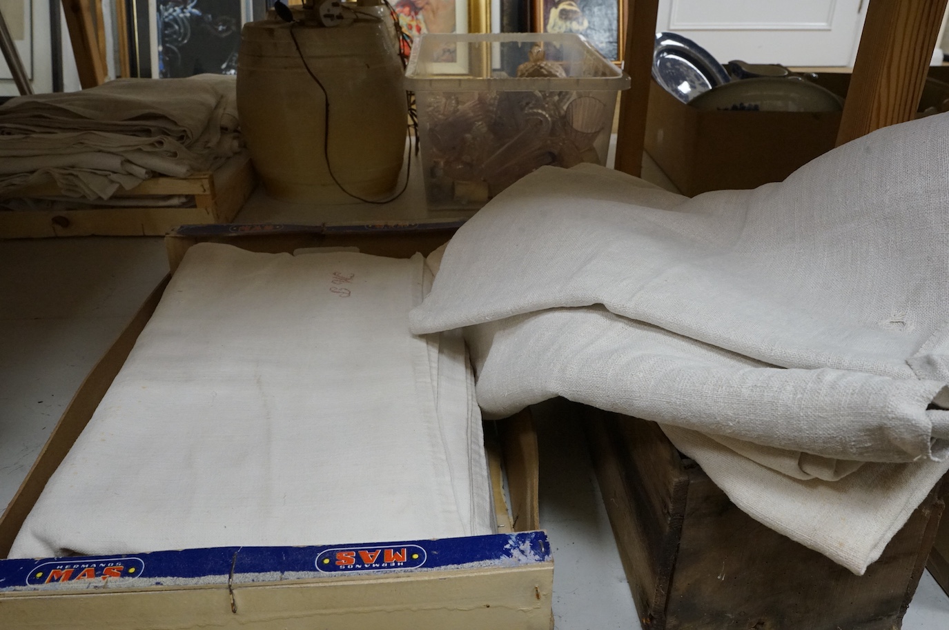 Six plain coarse linen French provincial sheets